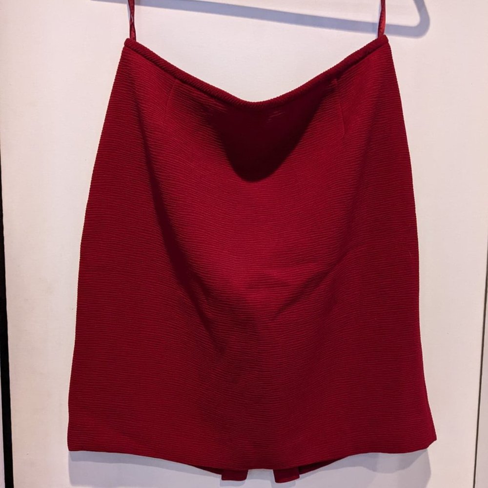 Red Textured Pencil Skirt